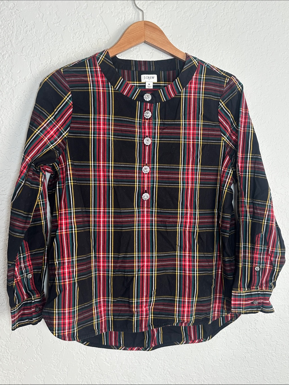 J. Crew Jeweled Tartan Poplin Shirt Stewart Plaid Preppy Holiday Christmas BD252